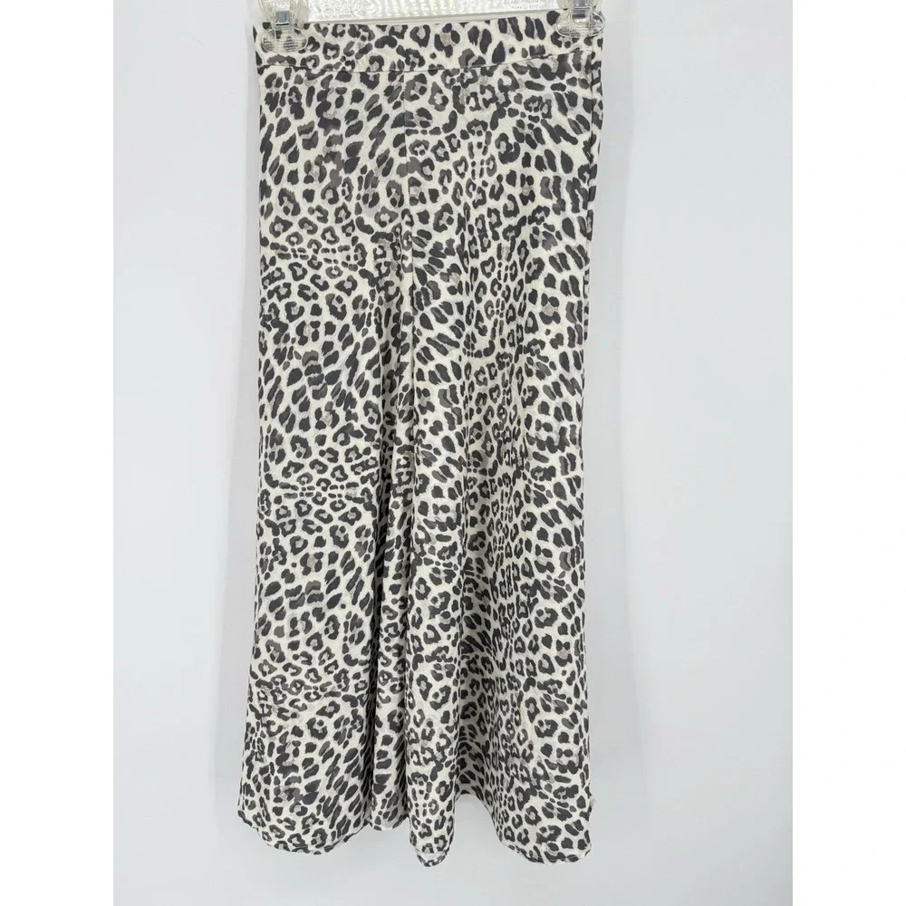 Altard State Leopard Print Satin‎ Midi Skirt High Rise Cheetah Silky Long XS